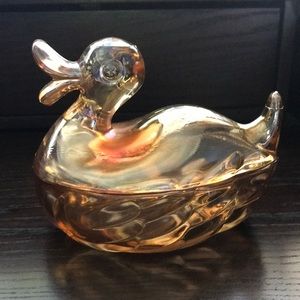 Vintage Jeannette Glass Marigold Carnival Glass Duck Candy Dish